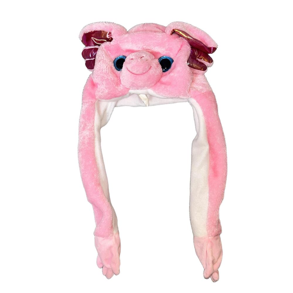 Action Critter CAPS Big Eyes Plush Animal Hat Pink Cute Glitter Eyes Playful